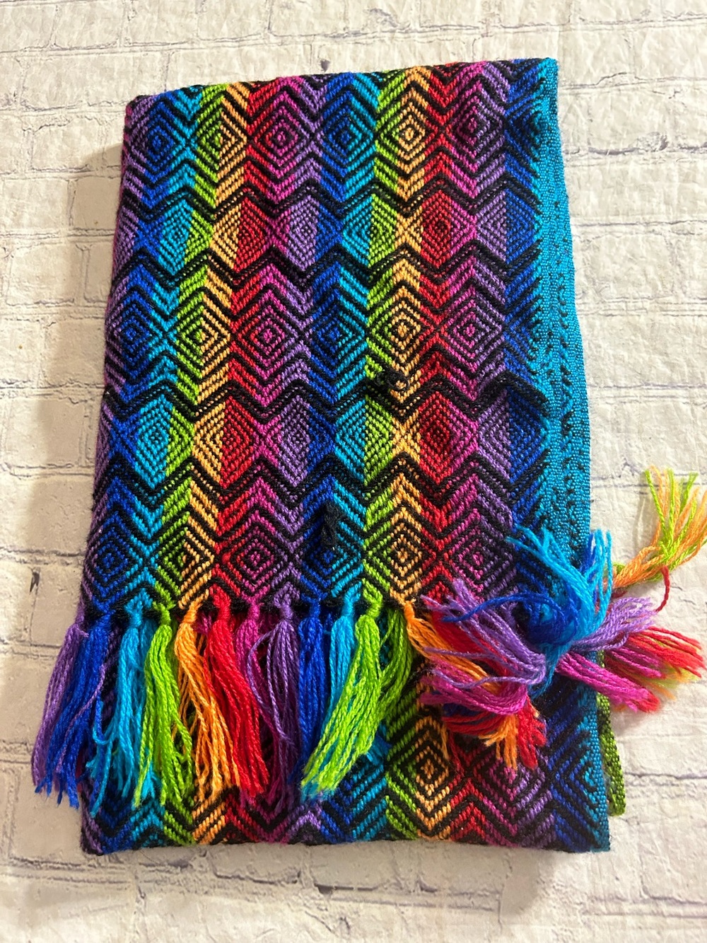 ALPACA JARKA MULTI COLORED WRAP SCARF WITH FRINGE BOHEMIAN ETHIC STYLE